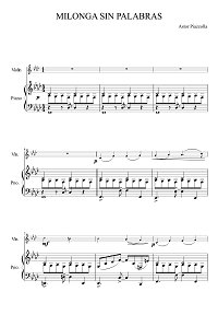 Пьяццолла - Milonga Sin Palabras для скрипки - Клавир - первая страница